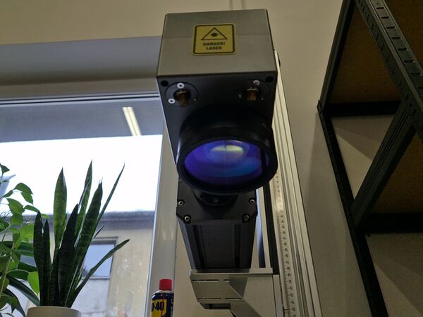 Laser engraving — working optics of the laser engraver, MIKRO-PRO.