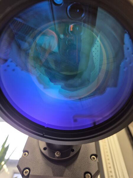 Laser engraving — working optics of the laser engraver, MIKRO-PRO.